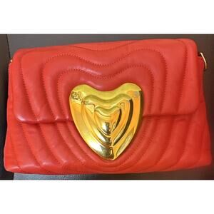 Escada Small Leather Quilted Heart Clutch Shoulder Bag Red Ruby